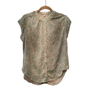 Joie Blouse  |Beautiful pattern green/pink | Small Preppy Fall